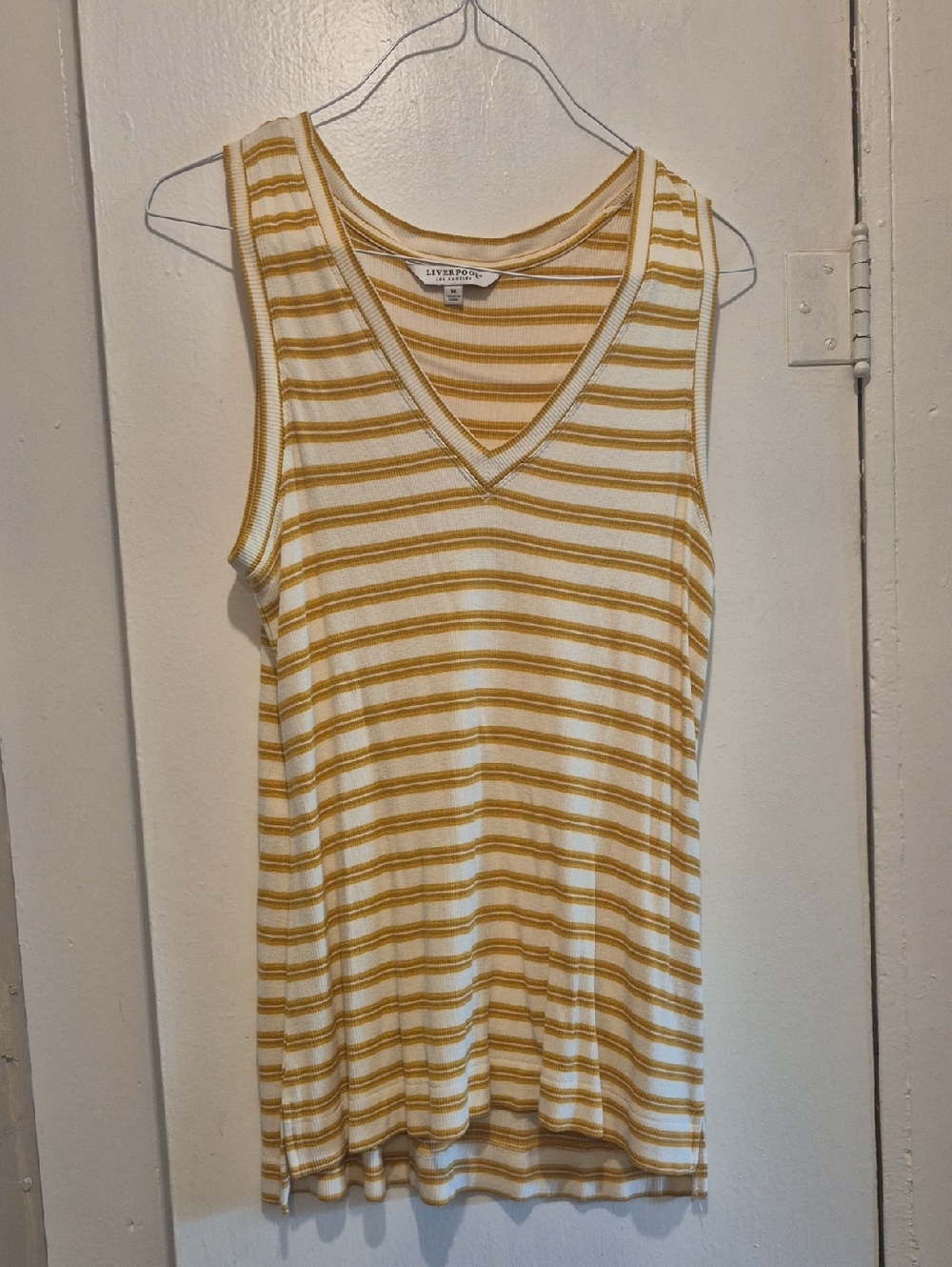 Liverpool Mustard Colored Strioed V Neck Tank